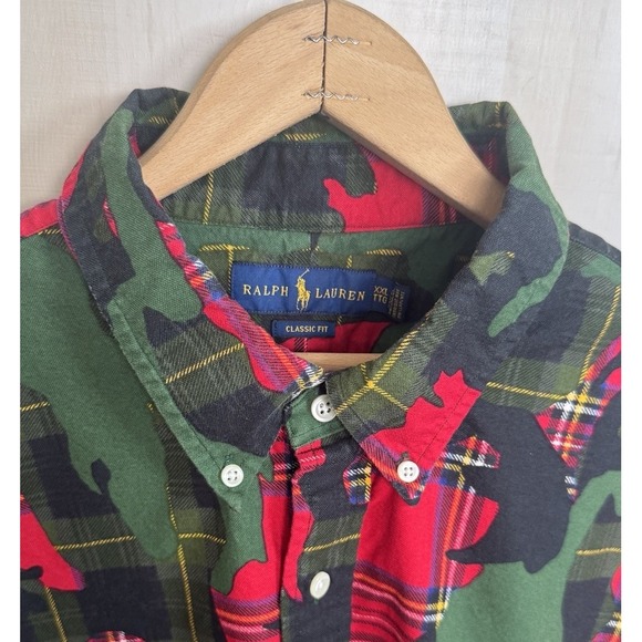 Ralph Lauren Stuart Plaid Military Camo Button Down Shirt Long Sleeve Mens 2XL - Picture 4 of 8